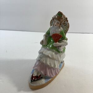 Vintage Made in Japan Hand Painted Victorian Porcelain Figurine Woman 5.5"